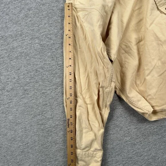 Orvis Shirt Mens Large Beige Long Sleeve Button Down Chamois Elbow Patches - Picture 5 of 7